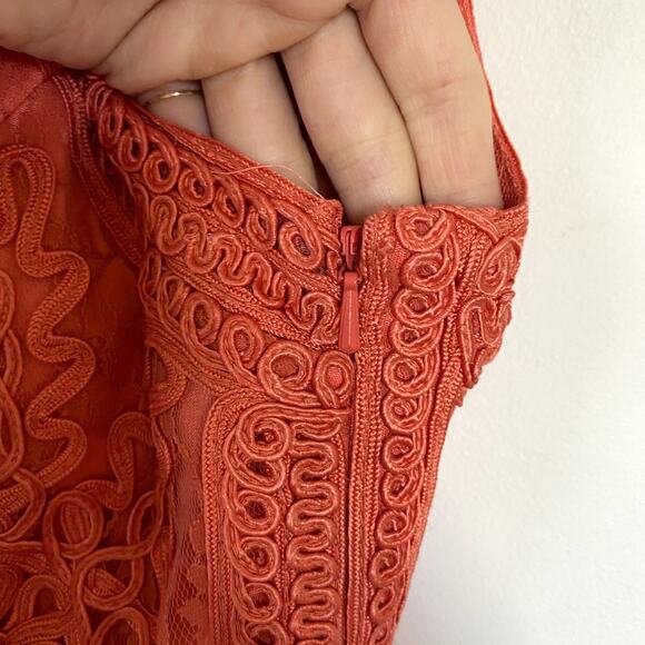 Sue Wong Soutache Lace Sheath Cocktail Dress Orange 4 - Picture 4 of 8